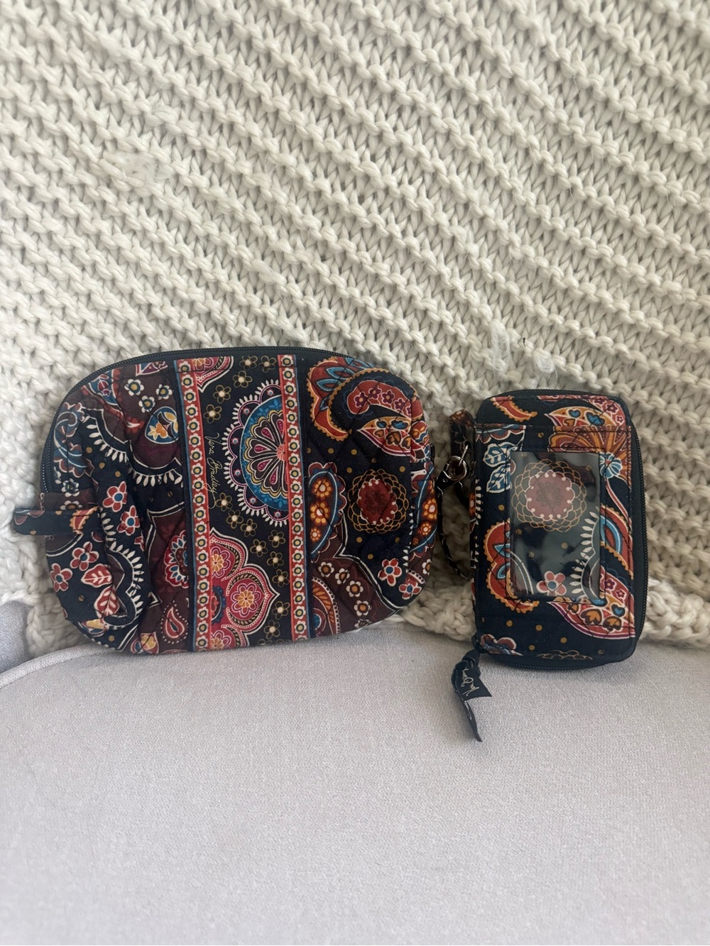 Vera Bradley Black Paisley Floral Quilted Cosmetic Bag Set